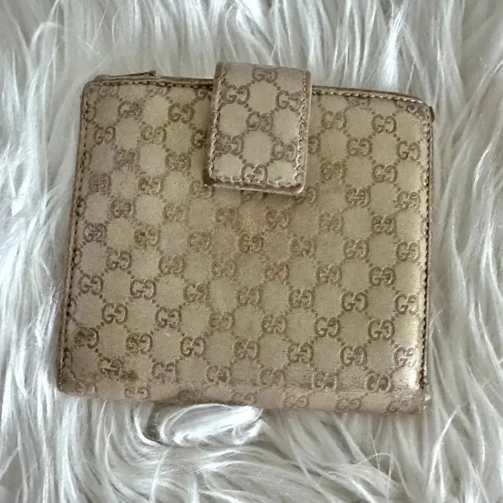 GUCCI | Authentic Vintage Unisex Canvas Compact Wallet Tan Brown Gold - Picture 3 of 10